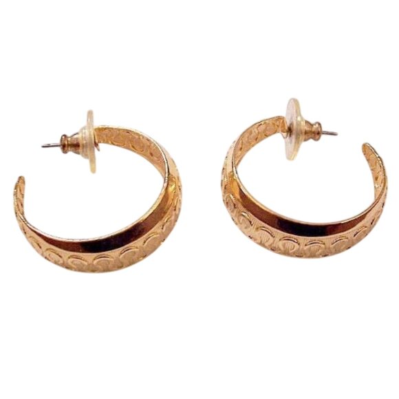 Avon Wave Lined Hoops Pierced Post Stud Earrings Gold Tone - Picture 2 of 5